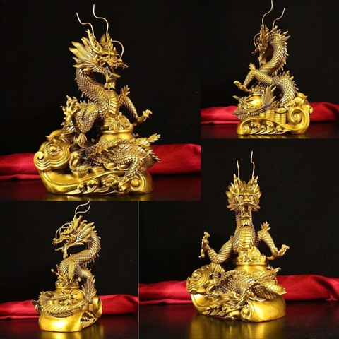 Tượng Rồng Bằng Đồng – Rồng Cuộn Tụ Bảo Như Ý Chiêu Tài Hút Lộc