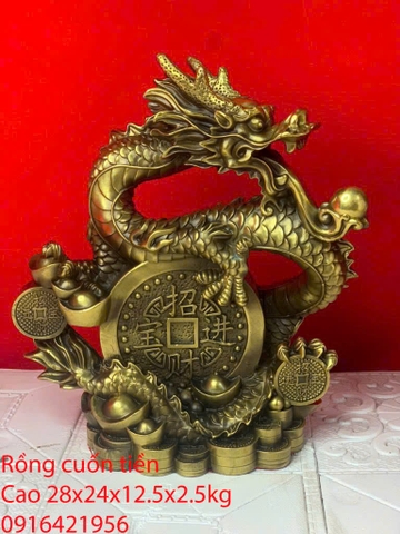 Tượng Rồng Phong Thủy Bằng Đồng – Rồng Cuộn Tiền Chiêu Tài Đắc Lộc