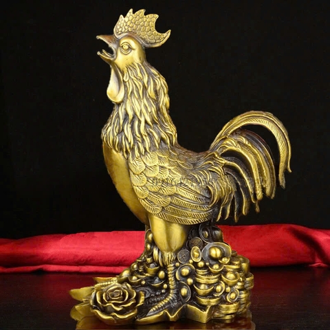 Tượng Gà Phong Thủy bằng đồng - gà trống bằng đồng đứng tiền chiêu tài tụ lộc