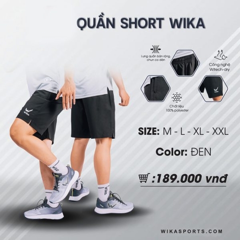 Quần short Wika - Chất liệu 100% polyester, dày dặn, có độ bền cao, thấm hút mồ tốt.