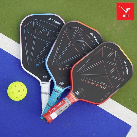 Vợt Pickleball Kaiwin Diamond 3 lớp carbon fiber T700 siêu cứng, nhám kết hợp công nghệ lõi Dualx2 FEC K-Pro Series 16mm