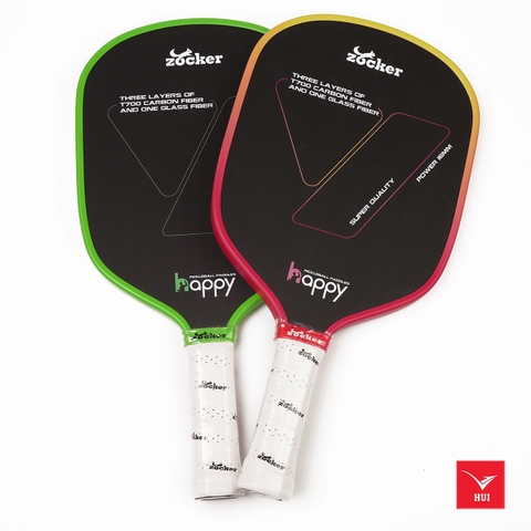 Vợt Pickleball Zocker Happy HP2 - Carbon T700 fiber siêu nhám lõi tổ ong đạt tiêu chuẩn USPA Hiệp hội Pickleball Hoa Kỳ