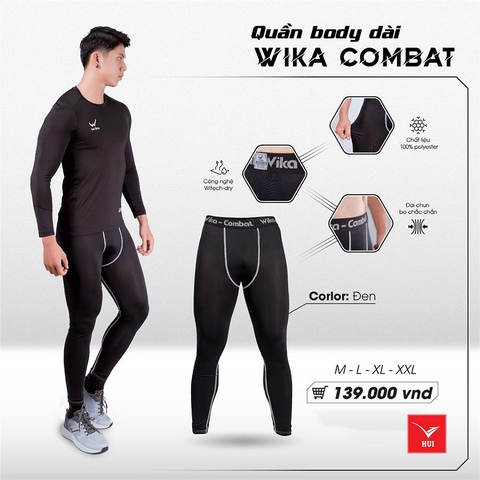 Quần giữ nhiệt Wika Combat Black co dãn đa chiều Legging Tập Gym