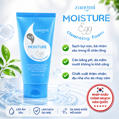Sữa Rửa Mặt Zangmi 7in1 Moisture Egg 150ML- Sạch Sâu, Cấp Ẩm Dịu Nhẹ, Dành Cho Mọi Loại Da Chuẩn Hàn