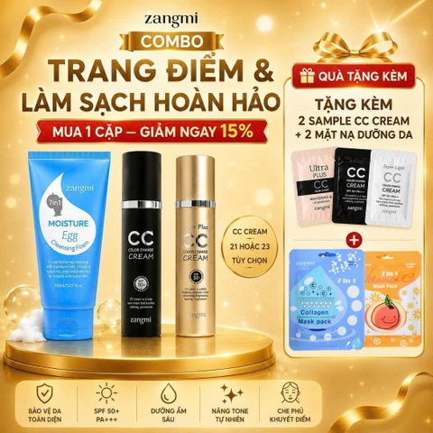 Combo Zangmi Makeup & Skincare: Kem Nền CC Cream SPF50+ Chống Nắng Tự Nhiên & Sữa Rửa Mặt Moisture Cấp Ẩm Dịu Nhẹ