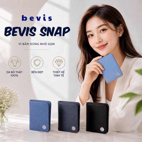 BEVIS SNAP – Ví Bấm Đứng Da Bò Thật Vân Cao Cấp | Nhỏ Gọn – Thanh Lịch – Dễ Mang Theo