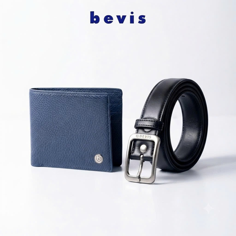 BEVIS DAILY – Combo Ví Da Bò Nam + Thắt Lưng Da Thật BEVIS, Set Quà Tặng Sinh Nhật Nam Cao Cấp Kèm Hộp