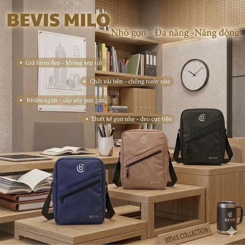 Túi Đeo Chéo Nam BEVIS MILO Vải PVC Chống Nước - Túi Đựng Ipad Mini Form Đứng Lịch Lãm Cho Công Sở