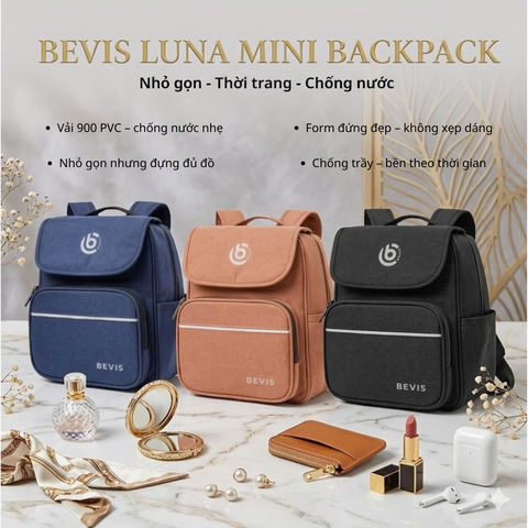 Balo Mini BEVIS LUNA Nam Nữ Vải PVC Chống Thấm Nước - Balo Thời Trang Hàn Quốc Nhỏ Gọn Đựng Ipad Mini