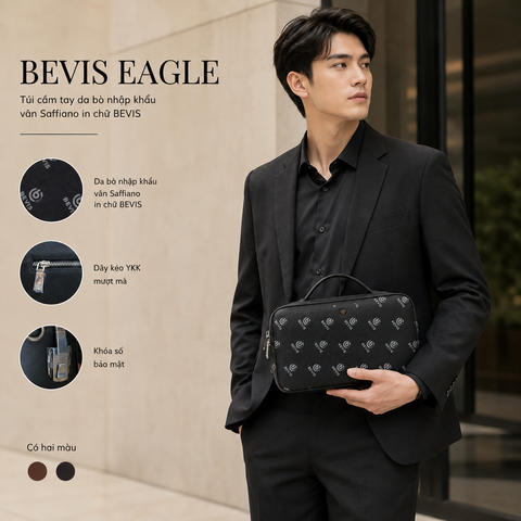 BEVIS EAGLE - Túi Golf Cầm Tay Da Bò Nhập Khẩu Khóa Số - Quà Tặng Sếp
