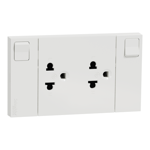 Bộ Ổ Cắm Đôi 3 Chấu 16A Có Công Tắc Schneider AvatarOn A Mã M3T25_SIS_WE