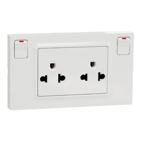 Bộ Ổ Cắm Đôi 3 Chấu Có Công Tắc 16A Schneider Miluz E Mã M3TS_SIS_WE