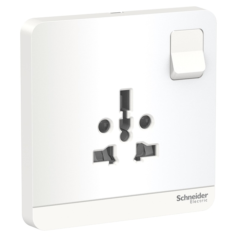Bộ Ổ Cắm Đơn Đa Năng 16A Có Công Tắc Màu Trắng Schneider AvatarOn Mã E8315TS_WE_G19