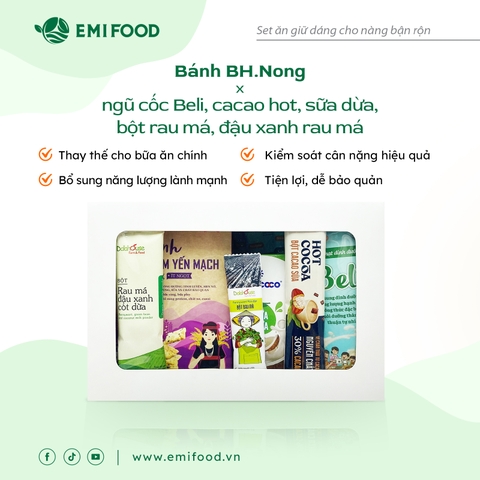 Set 5 bữa ăn giữ dáng cho nàng bận rộn (Bánh mầm Bnong và 5 loại thức uống healthy)