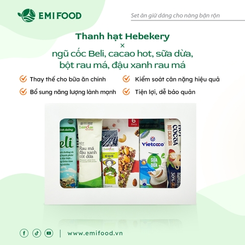 Set 5 bữa ăn giữ dáng cho nàng bận rộn (Thanh hạt Hebekery và 5 loại thức uống healthy)
