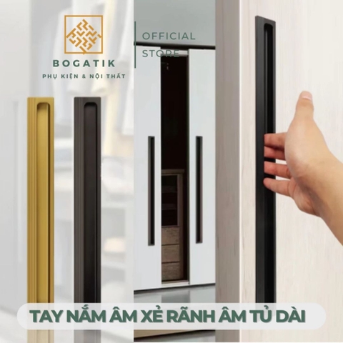 Tay nắm tủ âm cửa xẻ rãnh màu ĐEN, VÀNG cạnh DÀI 1M hợp kim hiện đại và tinh tế