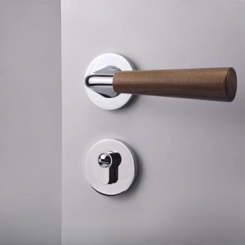 Khoá cửa phòng tay gạt hợp kim kẽm + gỗ óc chó cao cấp sang trọng TENTI