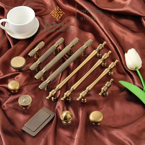 Tay nắm cửa tủ ngăn kéo, tay nắm tủ bếp chất liệu đồng thau cao cấp phong cách vintage, antique DT03