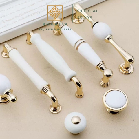 Tay nắm tủ bếp, tủ quần áo, chất liệu kết hợp gốm và hợp kim kẽm, phong cách tân cổ điển cao cấp
