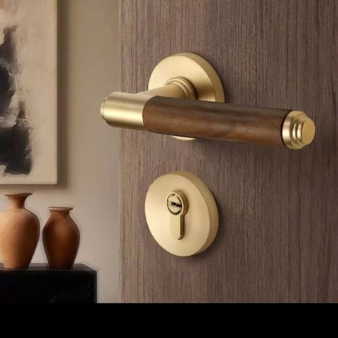 Khoá cửa phòng tay gạt hợp kim kẽm + gỗ óc chó cao cấp sang trọng HENRIK