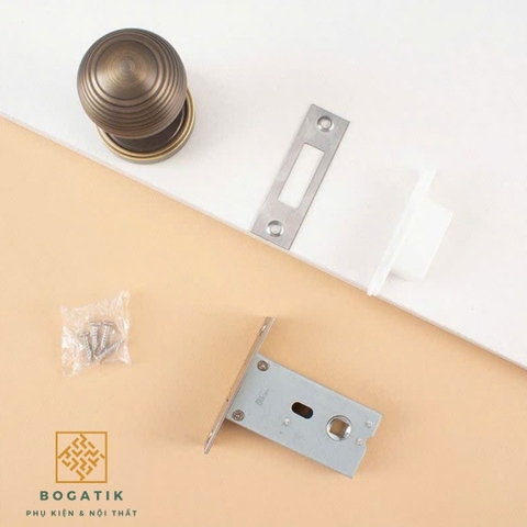 Khóa cửa phân thể kiểu núm tròn họa tiết vòng- chất liệu đồng thau