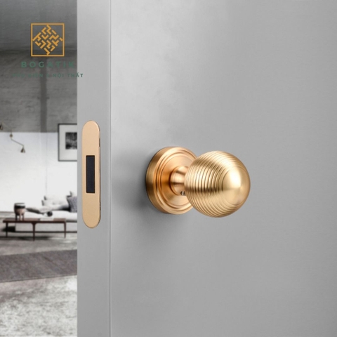 Khóa cửa phân thể kiểu núm tròn họa tiết vòng- chất liệu đồng thau