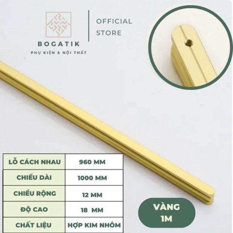 Tay nắm cửa tủ ngăn kéo tay nắm tủ bếp hợp kim nhôm hình chữ I màu vàng kim chất lượng cao