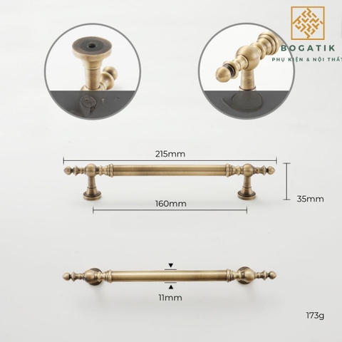 Tay nắm cửa đồng thau phong cách cổ điển(hàng đặt trước)
