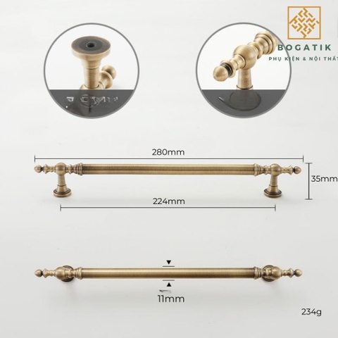 Tay nắm cửa đồng thau phong cách cổ điển(hàng đặt trước)