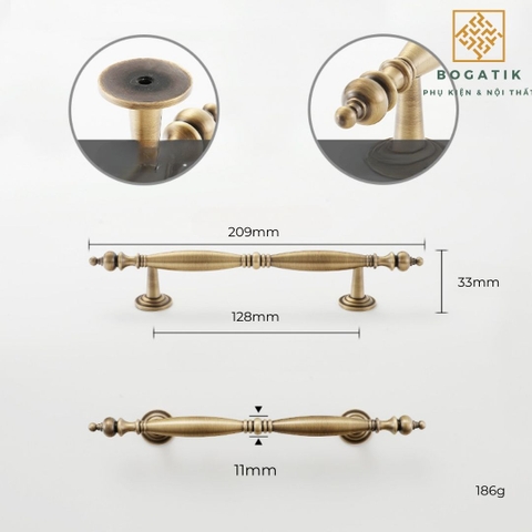Tay nắm cửa đồng thau phong cách cổ điển(hàng đặt trước)