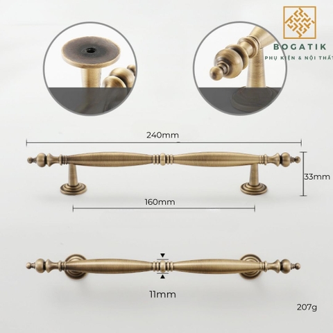 Tay nắm cửa đồng thau phong cách cổ điển(hàng đặt trước)