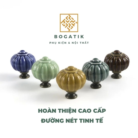 Núm tay nắm cửa tủ, ngăn kéo chất liệu GỐM SỨ hình bí ngô ĐA MÀU