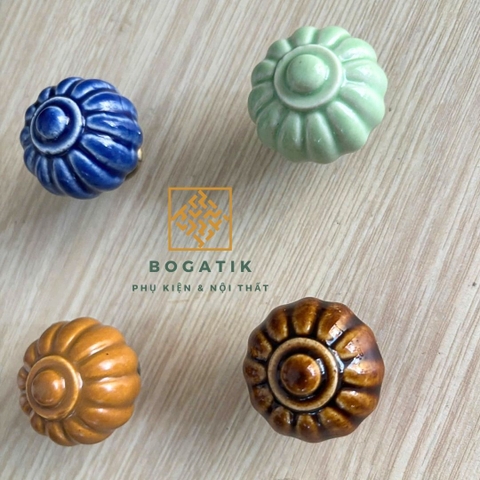 Núm tay nắm cửa tủ, ngăn kéo chất liệu GỐM SỨ hình bí ngô ĐA MÀU