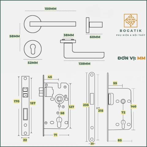 Tay nắm phân thể, khóa cửa tay gạt khóa cửa tròn AURA hợp kim nhôm, kiểu dáng hiện đại tối giản