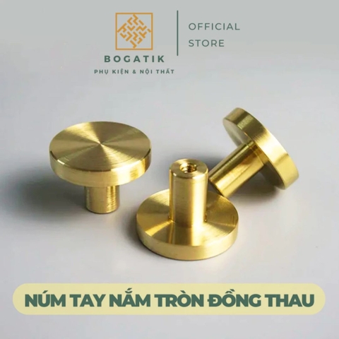 Tay nắm cửa tủ ngăn kéo, núm tay nắm tủ bếp hình tròn màu vàng chất liệu đồng thau DT815