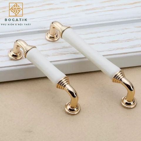 Tay nắm tủ bếp, tủ quần áo, chất liệu kết hợp gốm và hợp kim kẽm, phong cách tân cổ điển cao cấp