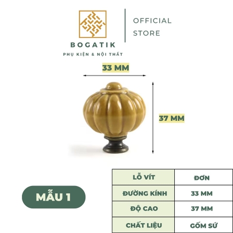 Núm tay nắm cửa tủ, ngăn kéo chất liệu GỐM SỨ hình bí ngô ĐA MÀU