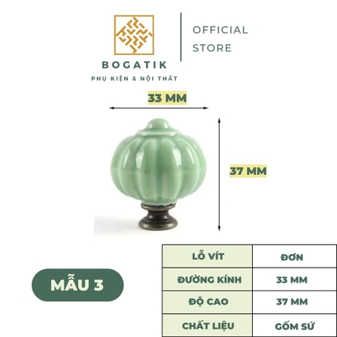 Núm tay nắm cửa tủ, ngăn kéo chất liệu GỐM SỨ hình bí ngô ĐA MÀU