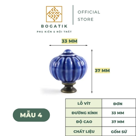 Núm tay nắm cửa tủ, ngăn kéo chất liệu GỐM SỨ hình bí ngô ĐA MÀU