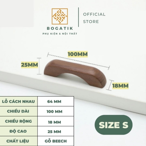 Tay nắm cửa tủ ngăn kéo tay nắm tủ bếp BOGATIK gỗ BEECH, gỗ WALNUT màu nâu phong cách tối giản