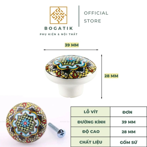 Tay nắm cửa tủ ngăn kéo tay nắm tủ bếp chất liệu GỐM SỨ họa tiết HOA VĂN tinh tế