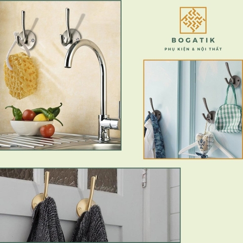 Móc treo gắn tường móc treo quần áo tủ gỗ phong cách châu Âu chất liệu hợp kim cao cấp kèm ốc vít