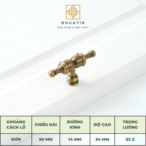 Tay nắm cửa tủ ngăn kéo, tay nắm tủ bếp chất liệu đồng thau cao cấp phong cách vintage, antique DT03