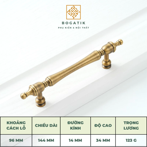Tay nắm cửa tủ ngăn kéo, tay nắm tủ bếp chất liệu đồng thau cao cấp phong cách vintage, antique DT03
