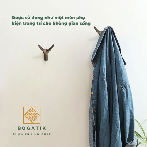 Móc treo tường móc treo quần áo gắn tường BOGATIK sừng nai hợp kim 3 MÀU tinh tế và nghệ thuật