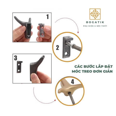 Móc treo tường móc treo quần áo gắn tường BOGATIK sừng nai hợp kim 3 MÀU tinh tế và nghệ thuật