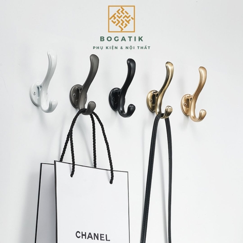 Móc treo tường móc treo quần áo gắn tường BOGATIK chất liệu nhôm bền chắc tặng kèm keo dán và vít bắn