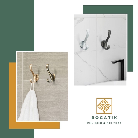 Móc treo tường móc treo quần áo gắn tường BOGATIK chất liệu nhôm bền chắc tặng kèm keo dán và vít bắn