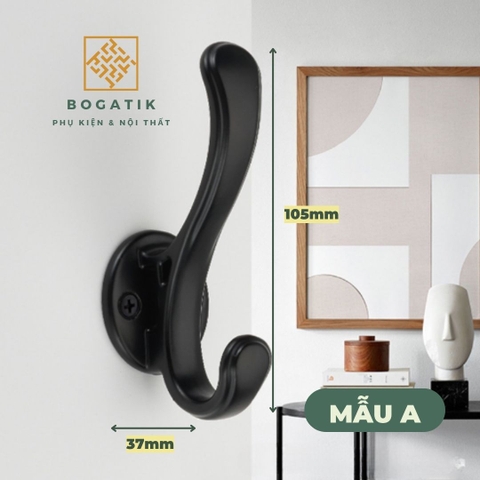 Móc treo tường móc treo quần áo gắn tường BOGATIK chất liệu nhôm bền chắc tặng kèm keo dán và vít bắn