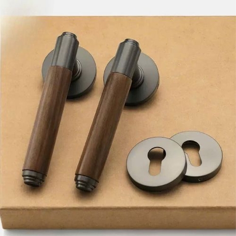 Khoá cửa phòng ngủ phân thể tay gạt gỗ óc chó sang trọng OVALI